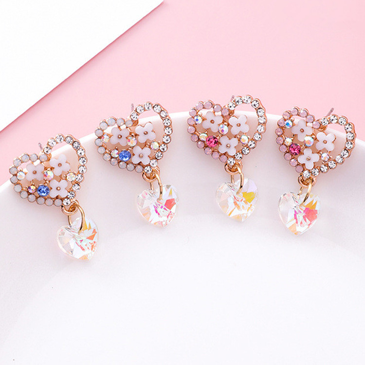 Wholesale Cute Love Heart Flower Earrings Jewelry Trendy CZ Crystal Hoop Earrings For Women Girls VGE142 1