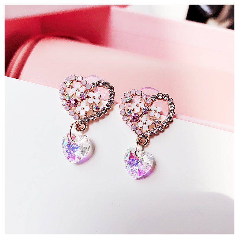 Wholesale Cute Love Heart Flower Earrings Jewelry Trendy CZ Crystal Hoop Earrings For Women Girls VGE142 2