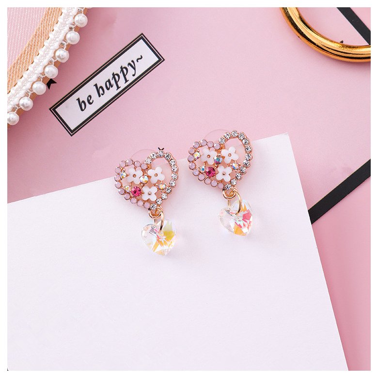 Wholesale Cute Love Heart Flower Earrings Jewelry Trendy CZ Crystal Hoop Earrings For Women Girls VGE142 3