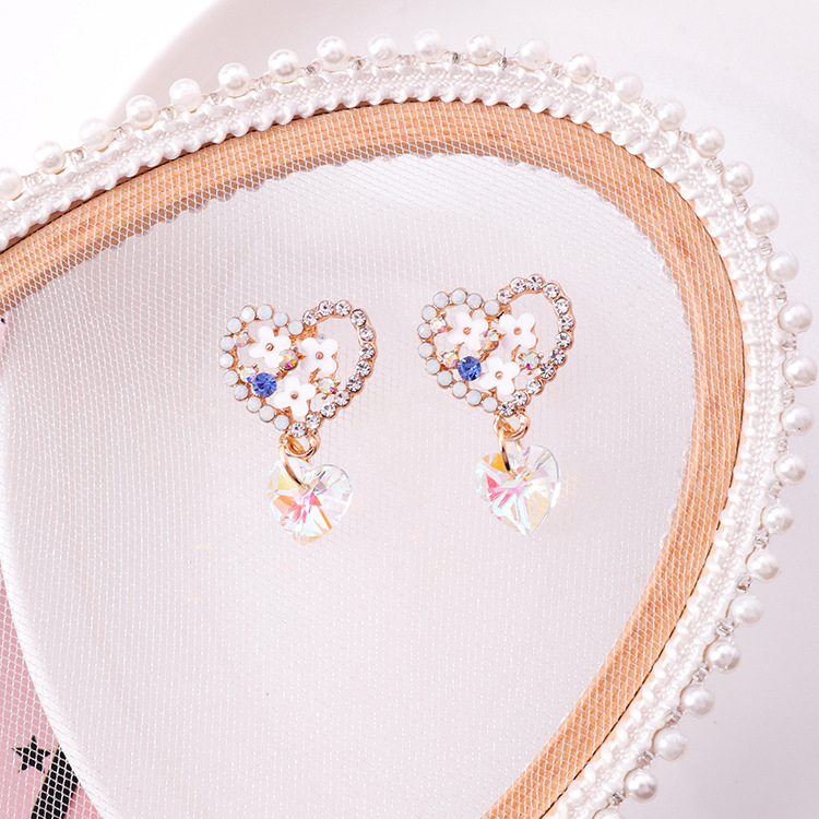 Wholesale Cute Love Heart Flower Earrings Jewelry Trendy CZ Crystal Hoop Earrings For Women Girls VGE142 4