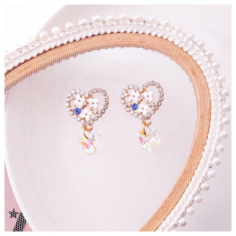 Wholesale Cute Love Heart Flower Earrings Jewelry Trendy CZ Crystal Hoop Earrings For Women Girls VGE142 4