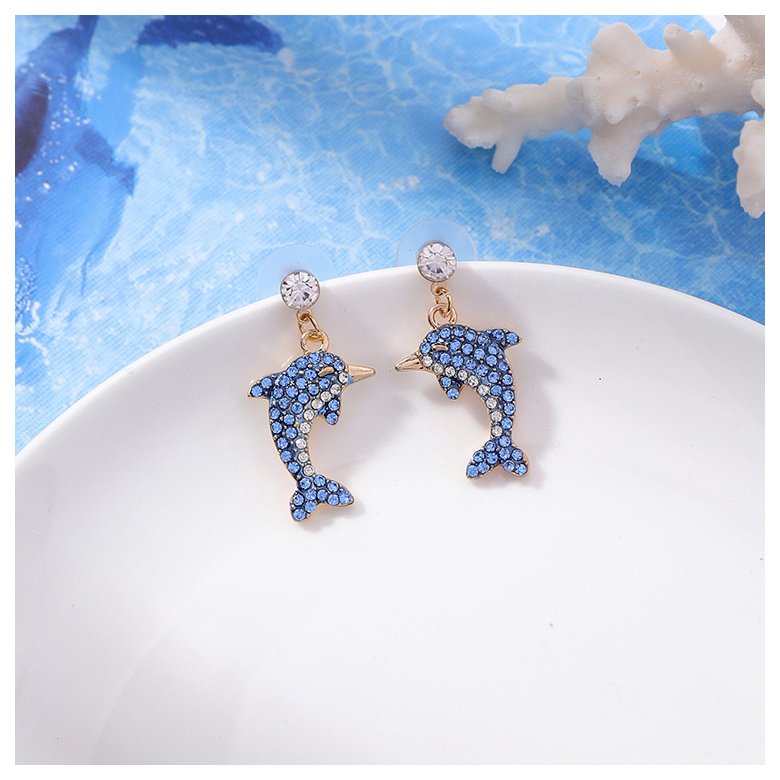 Wholesale Little Dolphin crytal Ear Studs Earrings For Women Cute Little Animals Marine Organism Fine Jewelry Unique Earring VGE147 2