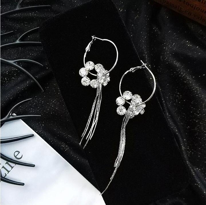 Wholesale New Fashion shiny Zircon Petal Tassel  Earrings for Women Bridal Dating Wedding Jewelry VGE148 1