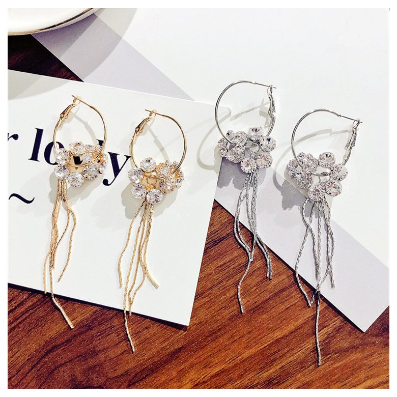 Wholesale New Fashion shiny Zircon Petal Tassel  Earrings for Women Bridal Dating Wedding Jewelry VGE148 4