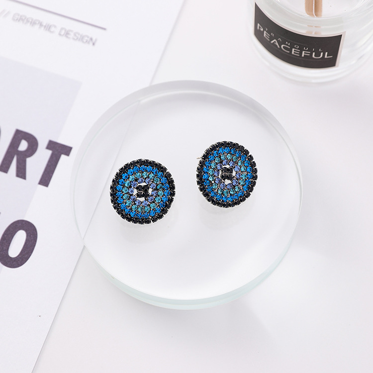 Wholesale Elegant Small Round and square Stud Earrings for Women Dating Gradient blue zircon Fashion Jewelry Gift VGE150 4