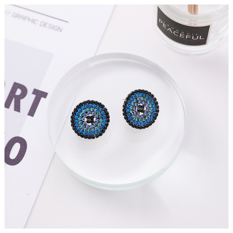 Wholesale Elegant Small Round and square Stud Earrings for Women Dating Gradient blue zircon Fashion Jewelry Gift VGE150 4