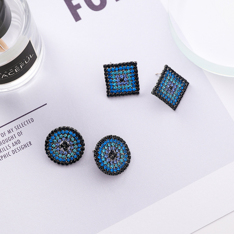 Wholesale Elegant Small Round and square Stud Earrings for Women Dating Gradient blue zircon Fashion Jewelry Gift VGE150 5