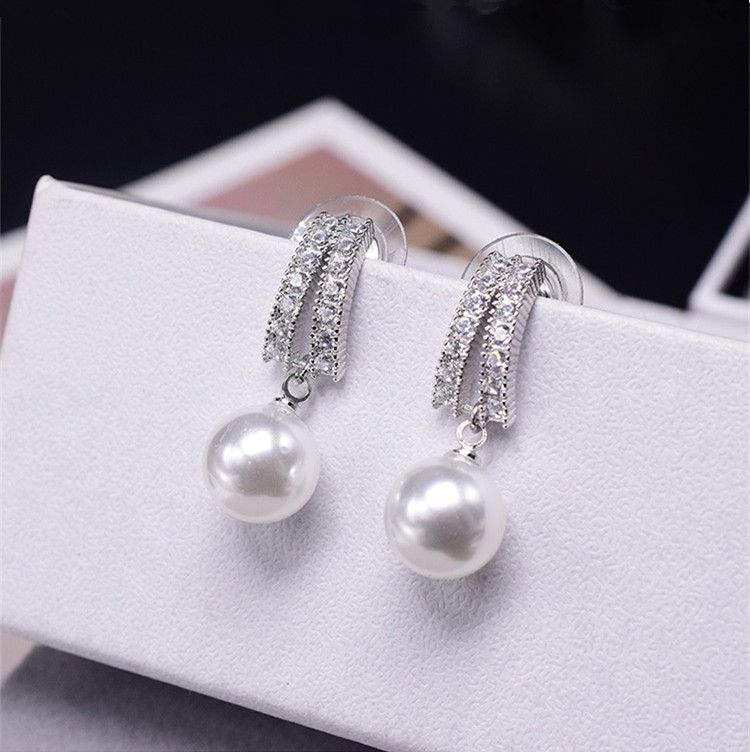 Wholesale Fashion 925 Sterling Silver Pearls Stud Earrings Zircon Silver Earrings For Women Wedding Jewelry VGE152 0