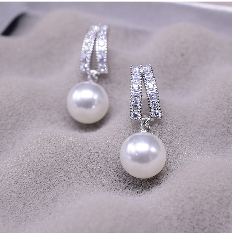 Wholesale Fashion 925 Sterling Silver Pearls Stud Earrings Zircon Silver Earrings For Women Wedding Jewelry VGE152 3