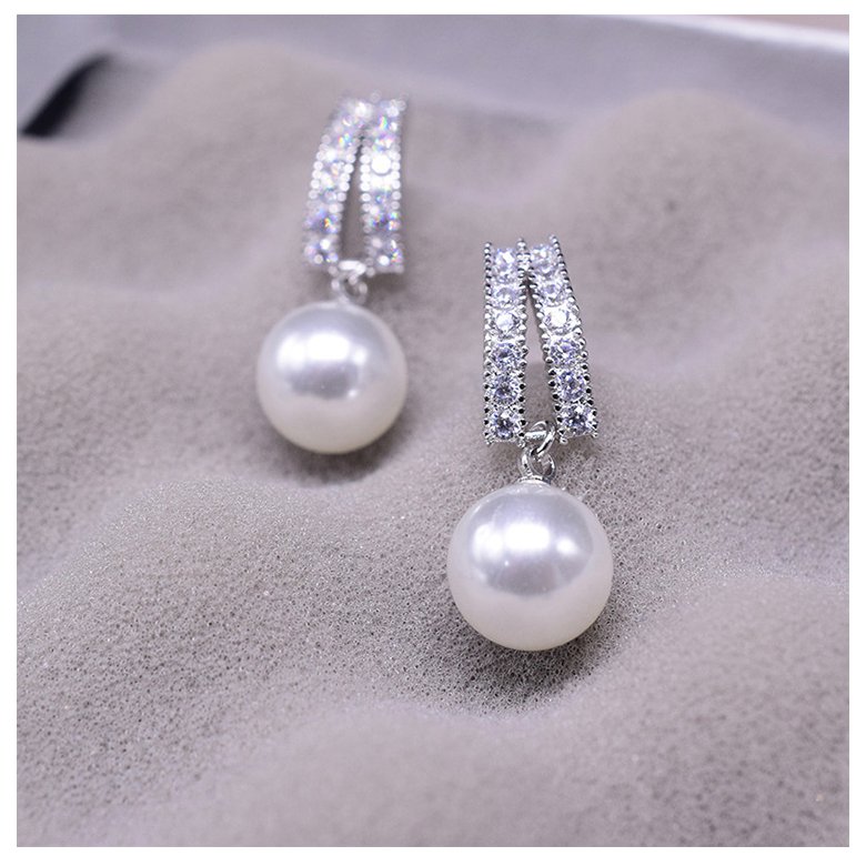 Wholesale Fashion 925 Sterling Silver Pearls Stud Earrings Zircon Silver Earrings For Women Wedding Jewelry VGE152 3