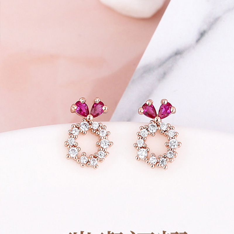 Wholesale Cute Tiny Flower Circle Wreath Love roundness Earrings for Women Water Drop Rhinestone Pendant Accessories Earring VGE153 2