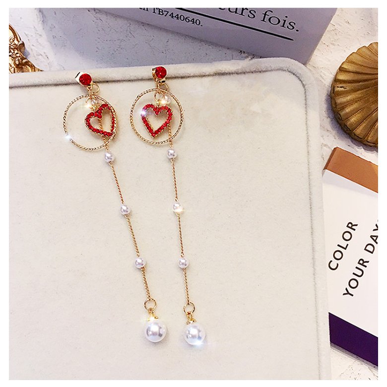 Wholesale New Korean Charm Pearl Tassel Crystal Love Heart Clip Earrings for Women Fashion Earring Luxury Jewelry VGE164 0