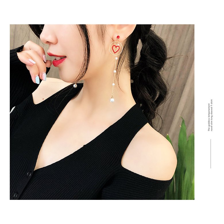 Wholesale New Korean Charm Pearl Tassel Crystal Love Heart Clip Earrings for Women Fashion Earring Luxury Jewelry VGE164 1