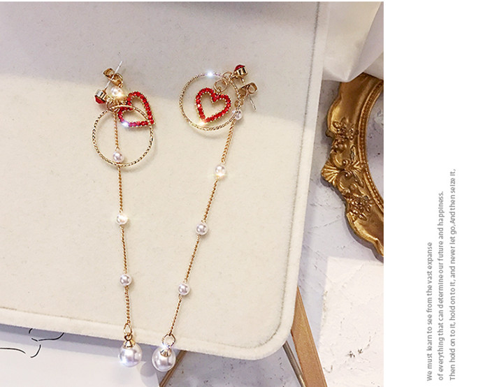 Wholesale New Korean Charm Pearl Tassel Crystal Love Heart Clip Earrings for Women Fashion Earring Luxury Jewelry VGE164 2