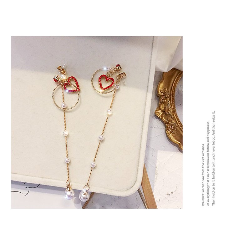 Wholesale New Korean Charm Pearl Tassel Crystal Love Heart Clip Earrings for Women Fashion Earring Luxury Jewelry VGE164 2