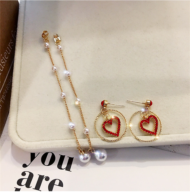 Wholesale New Korean Charm Pearl Tassel Crystal Love Heart Clip Earrings for Women Fashion Earring Luxury Jewelry VGE164 3