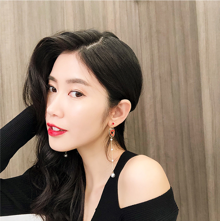 Wholesale New Korean Charm Pearl Tassel Crystal Love Heart Clip Earrings for Women Fashion Earring Luxury Jewelry VGE164 4
