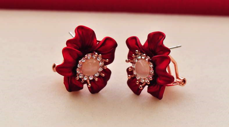 Wholesale Fashion Jewelry Ethnic big Red Drop Earrings Big pebble Earrings Vintage For Women Dangle zircon Earring VGE165 1