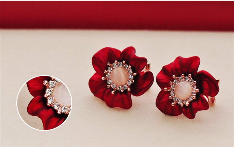 Wholesale Fashion Jewelry Ethnic big Red Drop Earrings Big pebble Earrings Vintage For Women Dangle zircon Earring VGE165 5