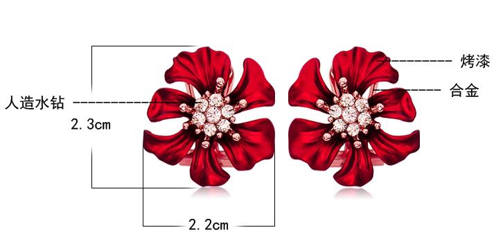 Wholesale Fashion Jewelry Ethnic big Red  camellias Drop Earrings Vintage For Women Dangle zircon Earring VGE166 0