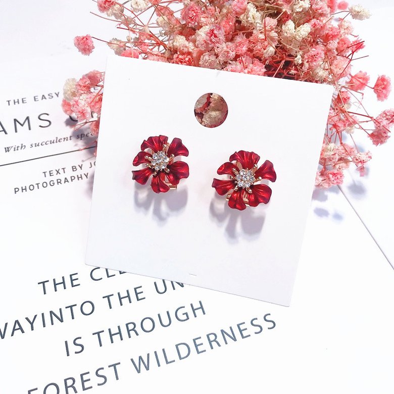Wholesale Fashion Jewelry Ethnic big Red  camellias Drop Earrings Vintage For Women Dangle zircon Earring VGE166 1