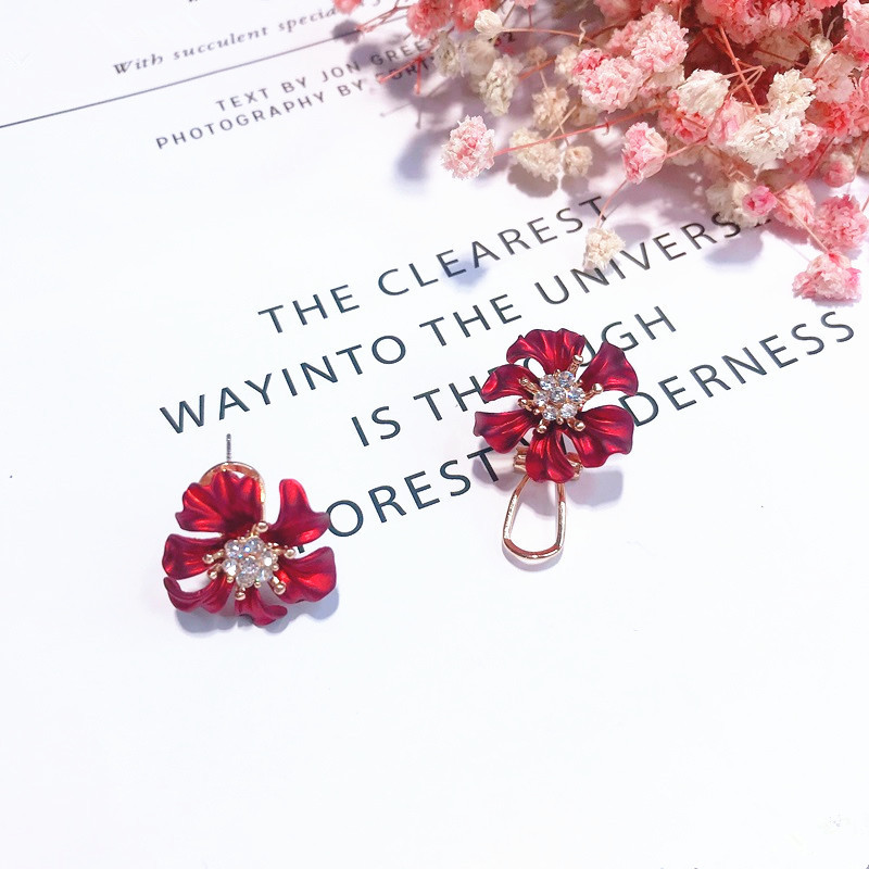 Wholesale Fashion Jewelry Ethnic big Red  camellias Drop Earrings Vintage For Women Dangle zircon Earring VGE166 2