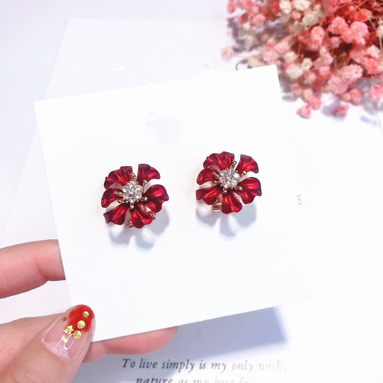 Wholesale Fashion Jewelry Ethnic big Red  camellias Drop Earrings Vintage For Women Dangle zircon Earring VGE166 3