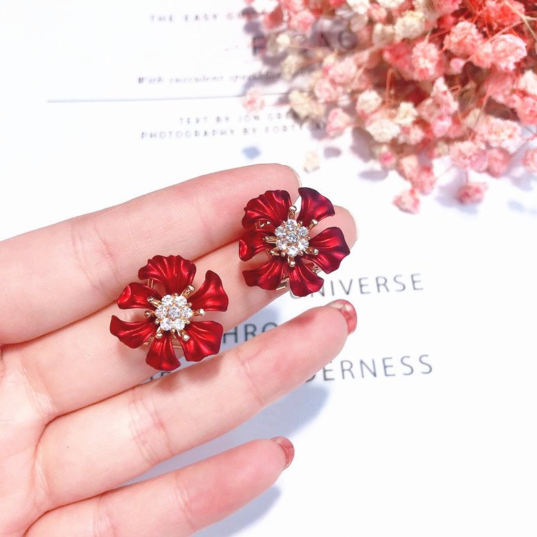 Wholesale Fashion Jewelry Ethnic big Red  camellias Drop Earrings Vintage For Women Dangle zircon Earring VGE166 4