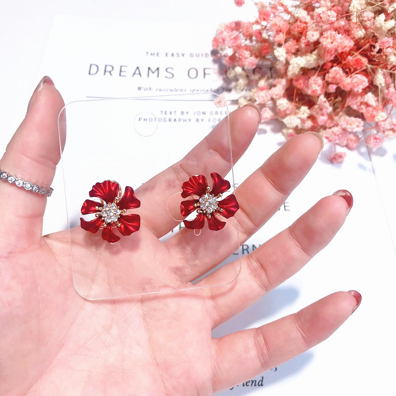 Wholesale Fashion Jewelry Ethnic big Red  camellias Drop Earrings Vintage For Women Dangle zircon Earring VGE166 5