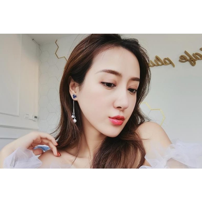 Wholesale Korean Pearl Blue Crystal Love Heart Tassel Long Drop Earrings for Women Fashion Drop Earring Charm Luxury Jewelry Pendientes VGE167 0