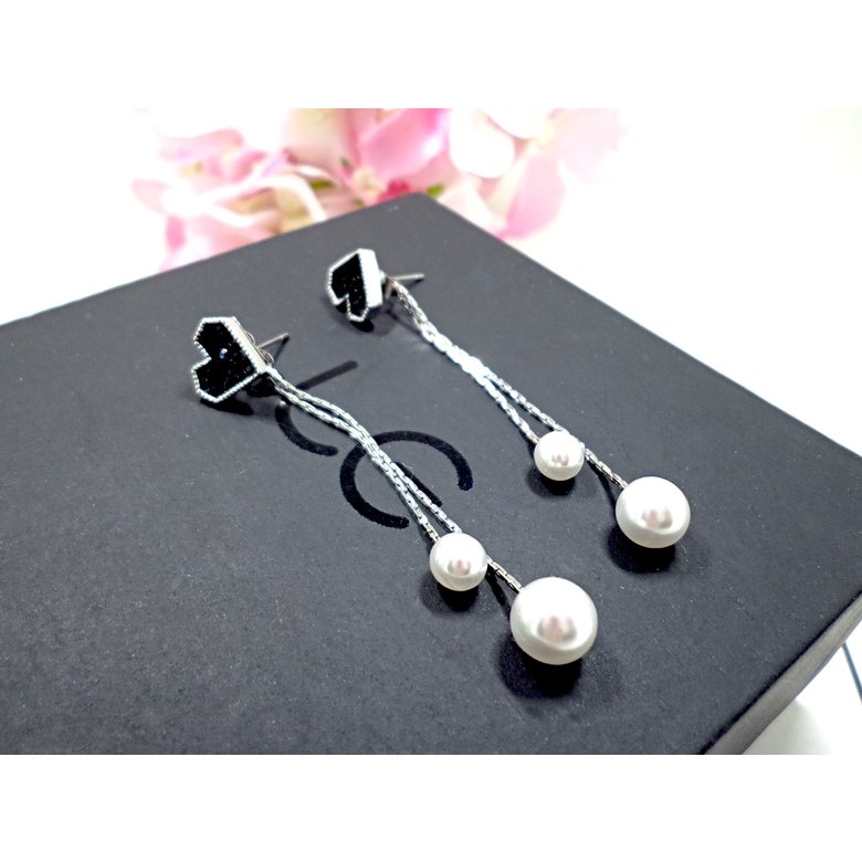 Wholesale Korean Pearl Blue Crystal Love Heart Tassel Long Drop Earrings for Women Fashion Drop Earring Charm Luxury Jewelry Pendientes VGE167 3