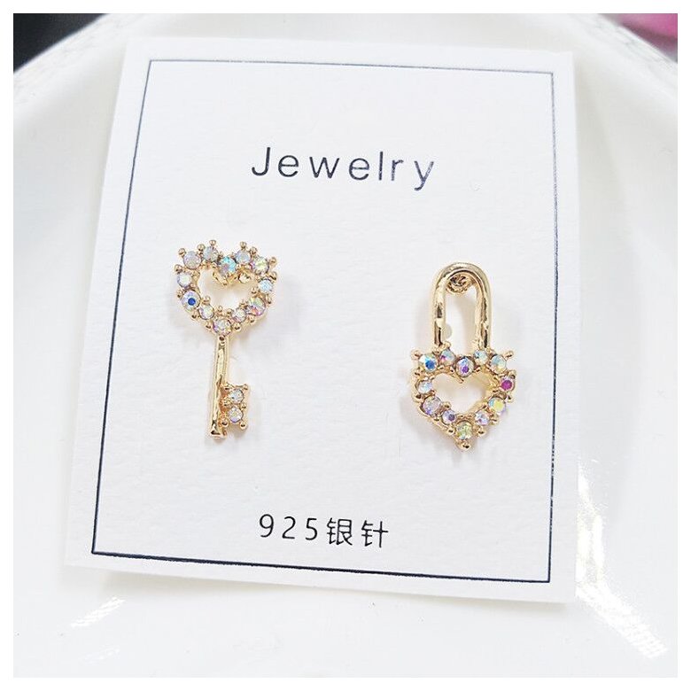 Wholesale Fashion Jewelry Personality Simple Asymmetric Cute Mini Key Lock Heart Earrings Crystal Earrings Women Elegant Earrings VGE169 3