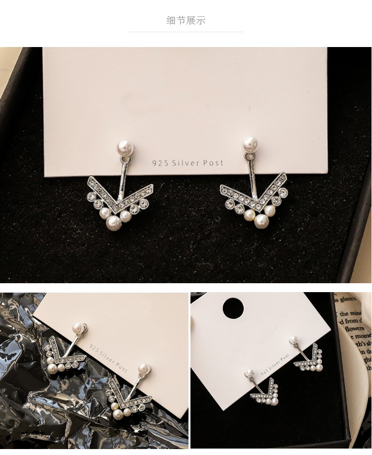 Wholesale V-shaped Pearl Earrings Female Korean Temperament zircon Earrings Ladies Small Earrings wholesale Jewelry from China VGE171 1