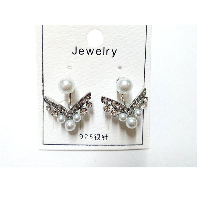 Wholesale V-shaped Pearl Earrings Female Korean Temperament zircon Earrings Ladies Small Earrings wholesale Jewelry from China VGE171 4