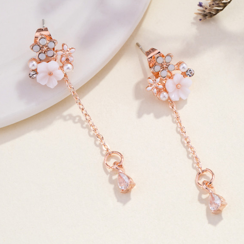 Wholesale Korean Style Shell Flower Delicate Zircon Long Dangle Earrings For Women Brincos Temperament pendientes mujer Jewelry VGE174 3