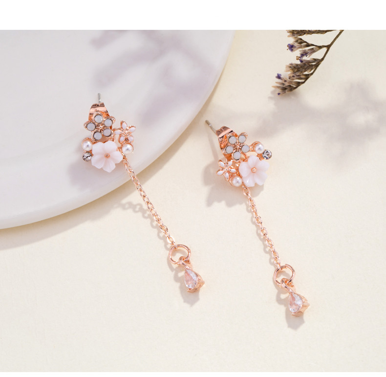 Wholesale Korean Style Shell Flower Delicate Zircon Long Dangle Earrings For Women Brincos Temperament pendientes mujer Jewelry VGE174 6