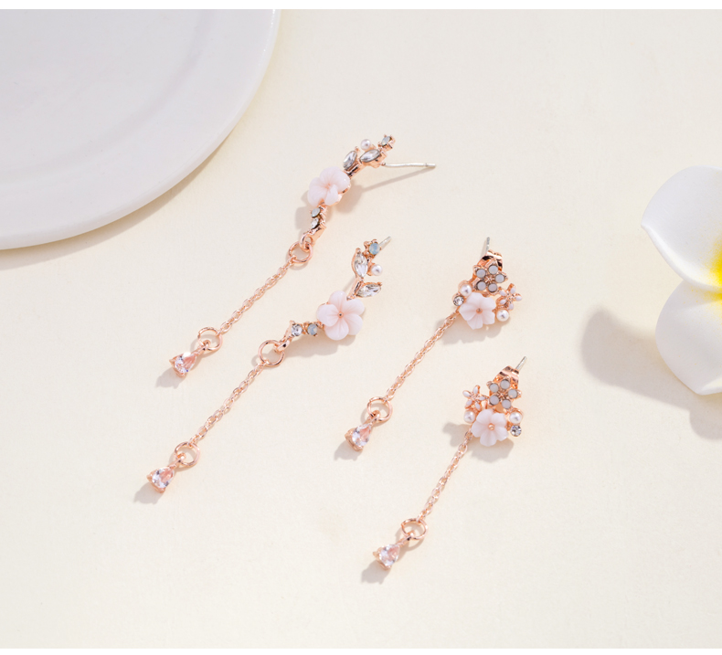 Wholesale Korean Style Shell Flower Delicate Zircon Long Dangle Earrings For Women Brincos Temperament pendientes mujer Jewelry VGE174 8
