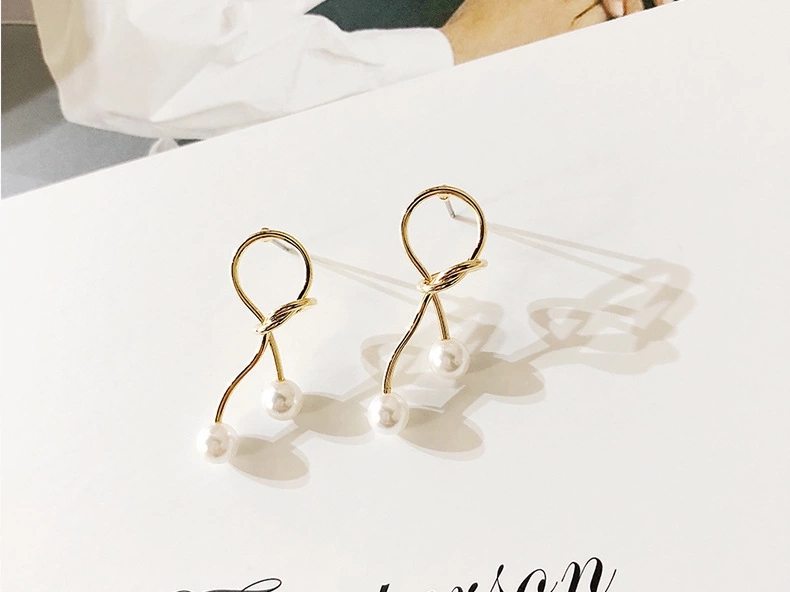 Wholesale  Imitation Pearl knotted Female Elegant Earrings Simple Temperament Korean Fashion Sweet Delicate Earrings Bride Wedding Jewelry VGE179 5