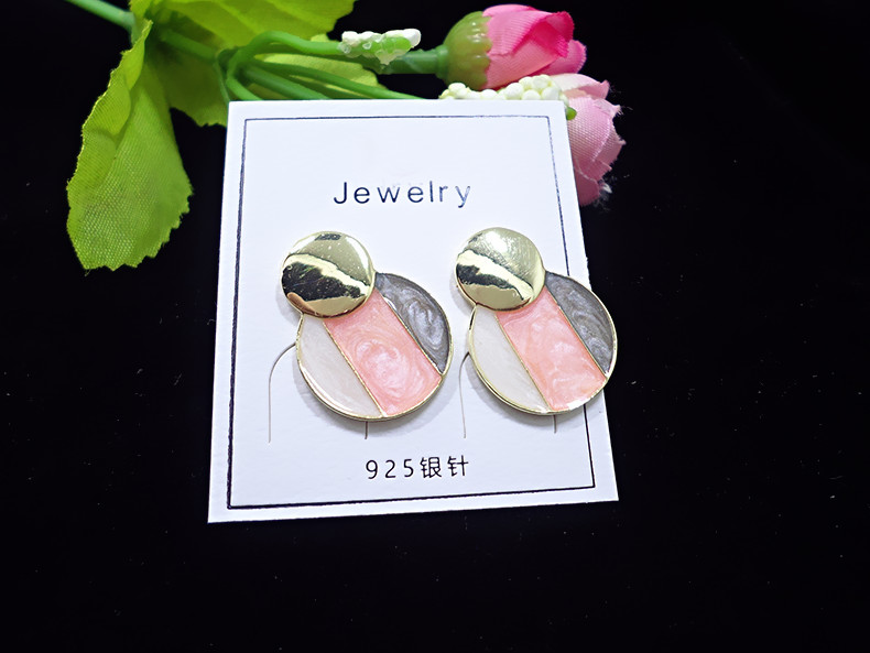 Wholesale Fashion wholesale jewelry Metal geometry earrings three color matching earrings, Japan Korea ladies street snap earrings VGE180 1