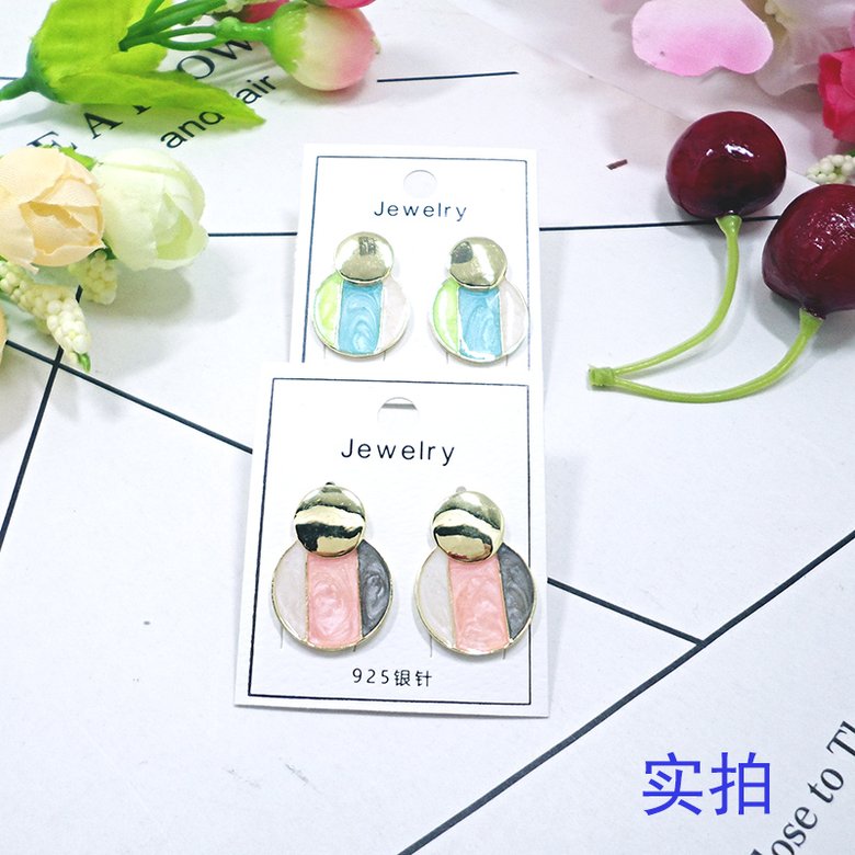 Wholesale Fashion wholesale jewelry Metal geometry earrings three color matching earrings, Japan Korea ladies street snap earrings VGE180 4