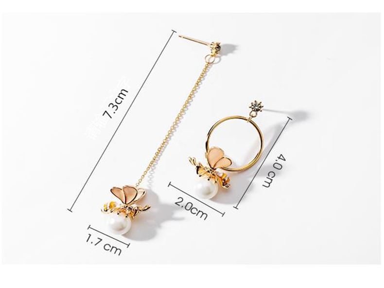 Wholesale High Quality Hot Design Honey Zircon Asymmetric Bee Pearl Earrings Golden For Women Fashion Luxury Jewelry VGE181 2
