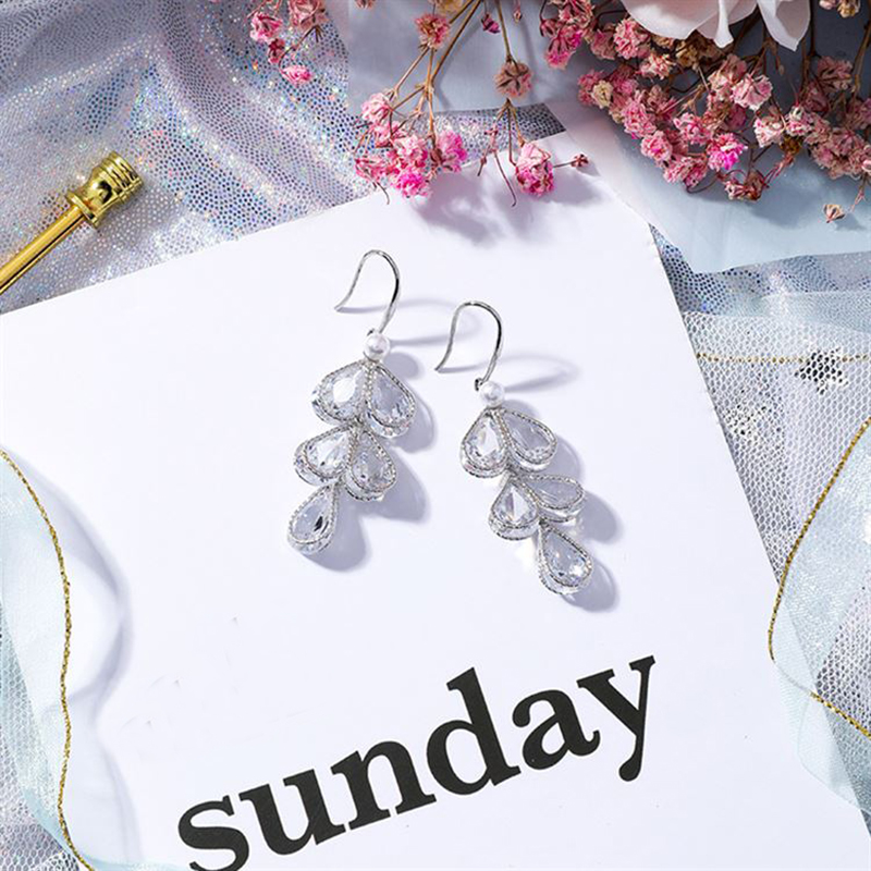 Wholesale Tassel Earrings 2020 Trendy Water Drop Women Dangle Earrings Crystal Flower Long Pendant Earrings For Women jewelry VGE184 6