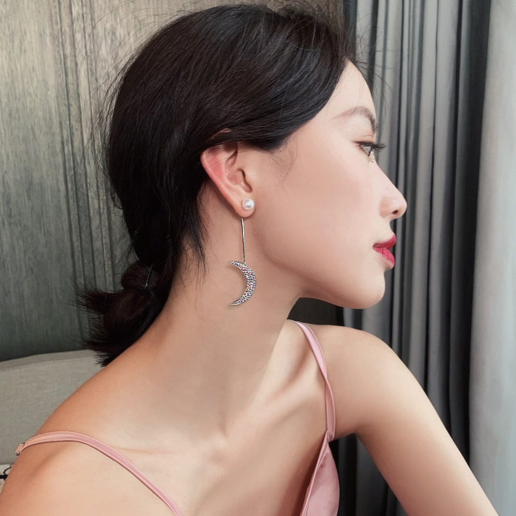 Wholesale Elegant imitation pearl Moon Star Long Tassel ear nail exquisite Prevent Allergy crystal EarringFashion High Quality VGE186 6