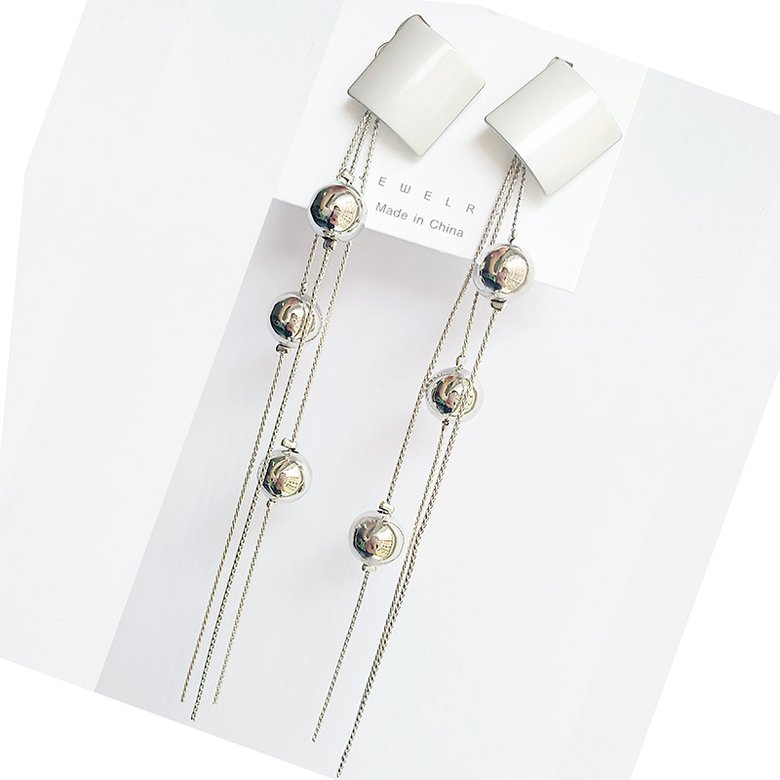 Wholesale  New Hot Fashion Korean Design Silver Metal Ball  Long Tassel Drop Earrings  For Women Fashion Wedding Party Jewelry Gift VGE190 1