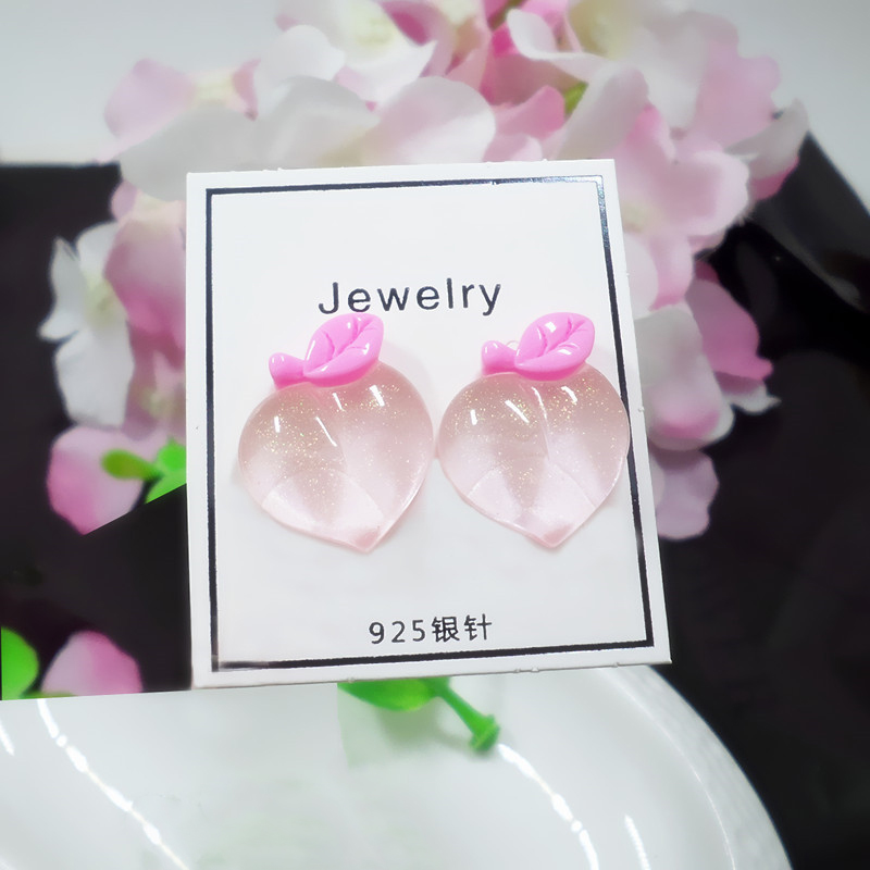 Wholesale Shiny Side New Accessories Acrylic Peach Stud Earrings for Women Simple Style Gift Cute Fruit Small Earrings VGE191 4