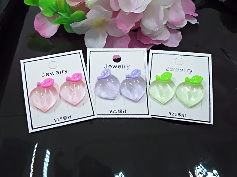 Wholesale Shiny Side New Accessories Acrylic Peach Stud Earrings for Women Simple Style Gift Cute Fruit Small Earrings VGE191 5