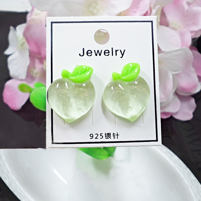 Wholesale Shiny Side New Accessories Acrylic Peach Stud Earrings for Women Simple Style Gift Cute Fruit Small Earrings VGE191 6
