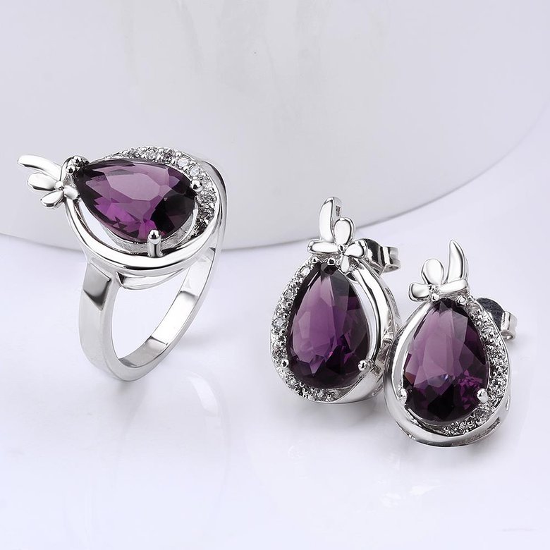 Wholesale Romantic Platinum Water Drop Crystal Jewelry Set TGCJS028 0
