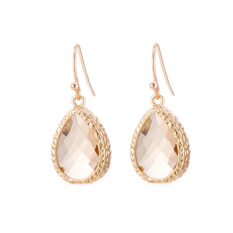 Wholesale Trendy Antique Gold Water Drop Beige Glass Jewelry Set TGCJS030 9