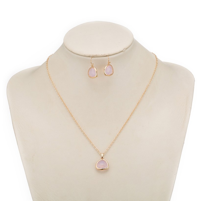 Wholesale Trendy Antique Gold Heart Pink Glass Jewelry Set TGCJS036 7